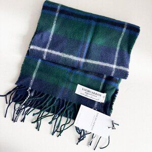 Lochcarron Scotland 100% Lambswool Plaid Green Blue men's Scarf